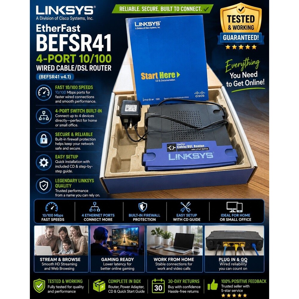 Linksys EtherFast BEFSR41 4-Port 10/100 Wired Cable/DSL Router (BEFSR41 v4.1)